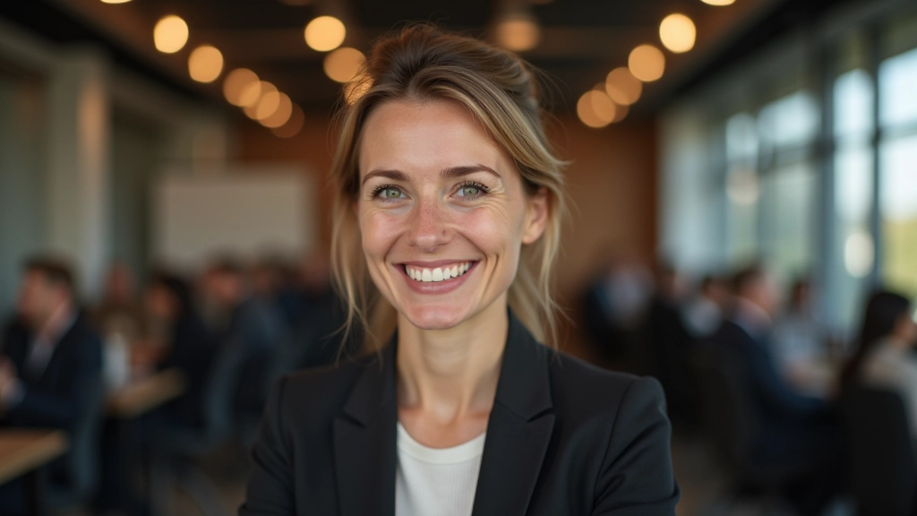 Professionel kvinde præsenterer sit arbejde på konference